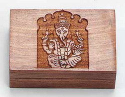 Wooden Box - Ganesh Hand Carved (4"x6")